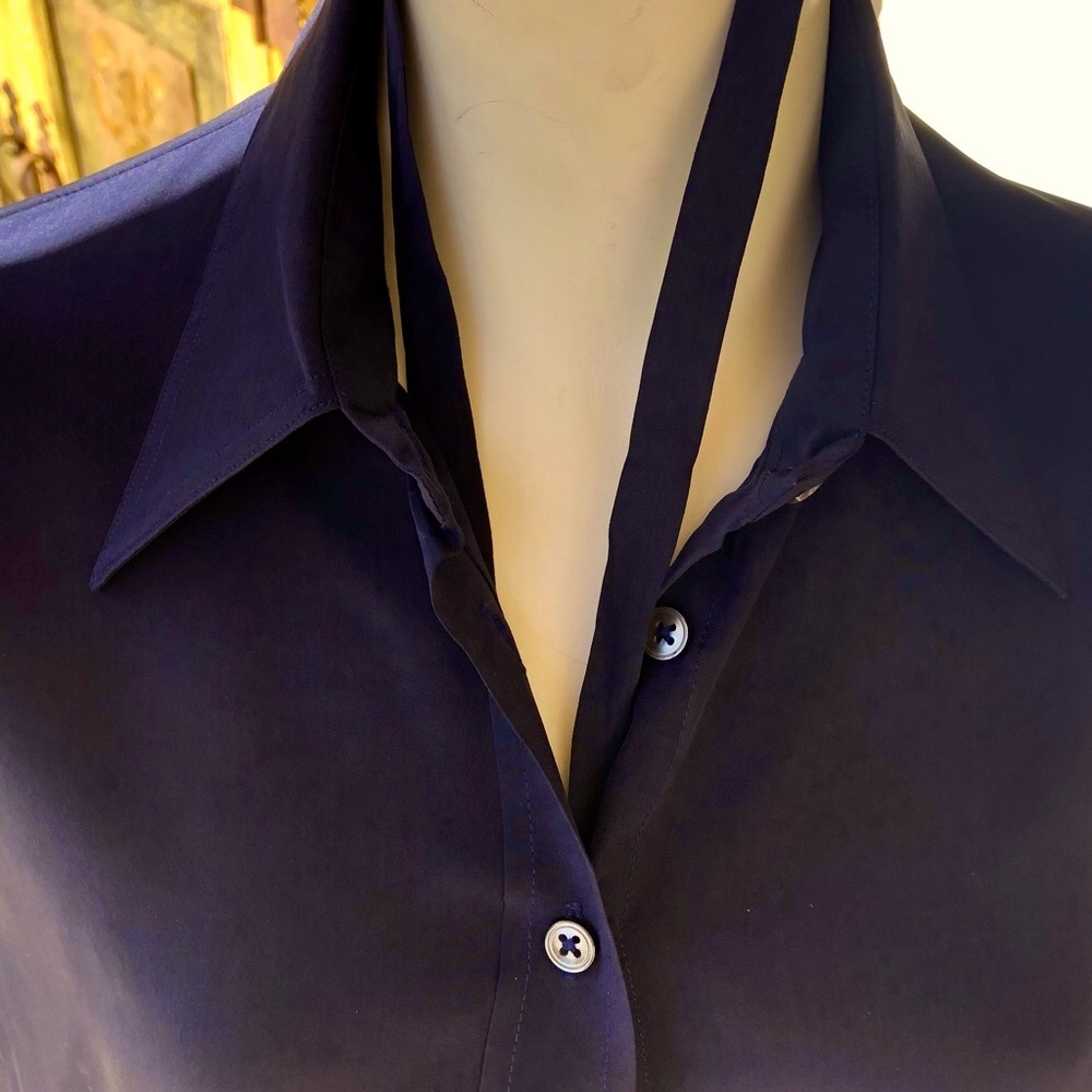 BURBERRY LONDON Navy Silk Blouse & Tie M SIZE 38 Excellent Condition